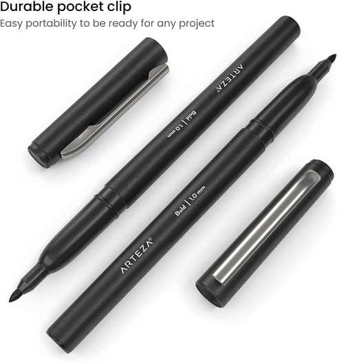 ARTEZA Black Felt Tip Pens, Pack of 12, 1.0–1.5 mm Fiber Tip, Quick-Drying Water-Based Ink, Art Supplies for School, Office, and Home...