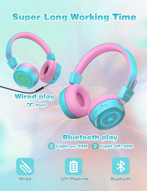 Link Dream Kids Bluetooth Headphones with Microphone for School On-Ear Headphone Toddler Children Wireless Headphone Headset with LED Lights Compa...