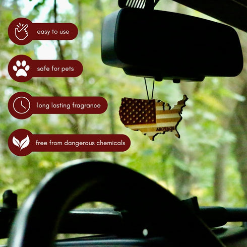 Arotags Reusable Wood Car Air Freshener, Backwoods Birch Scent, USA Flag Design, Hanging Diffuser with Fragrance Oil Refill...