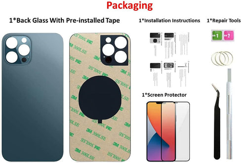 12 Pro Max Back Glass Replacement for iPhone 12pro Max Back Cover Glass 6.7 Inch with PreInstalled Tape Installation Instruction Repair Tools Scre...