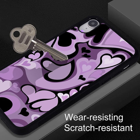 Idocolors Purple Love Heart Printed Cases for iPhone XR,Cute Soft TPU Hard Back Shatter-Resistant Shockproof Anti-Fall Protective Girly Painting A...