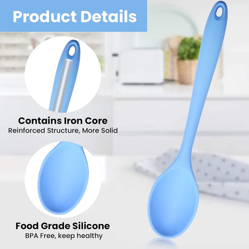 Silicone Mixing Spoon Nonstick Kitchen Spoon for Cooking Heat Resistant (Blue)...