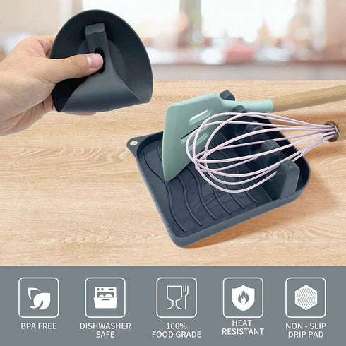 2 Pack Multiple Utensil Spoon Rest with Drip Pad Non-Slip Heat Resistant Kitchen and Grill Spoon Holder for Spatula, Ladle, Tongs, Kitchen Gadgets...