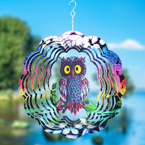 Owl Wind Spinner,Yard Art Garden Decor Owl Wind Spinners Outdoor Metal 3D Kinetic Sculptures Stainless Steel Wind Spinners Outdoor Indoor Clearanc...