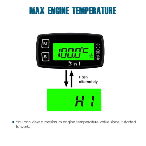Runleader Digital Engine Temperature Gauge Volt Meter,Programmable Alert Reminder,Clock Display,Backlight Mode Selection for Generator Motorcycle ...