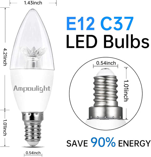 E12 LED Candelabra Bulbs 2700K Warm White 3W 60Watt Equivalent,Ceiling Fan Light Bulbs...
