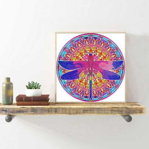 DIZAKIM Diamond Painting DIY 5D special shape rhinestone, flower bush dragonfly, part of diamond crystal diamond painting mandala set 11.8x11.8inc...