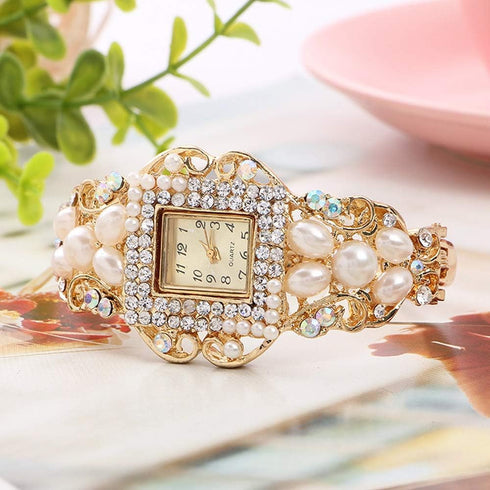 Weicam Women Bracelet Square Dial Quartz Bangle Wrist Watch Lady Diamond Pearl Jewelry Watches Gold Color...