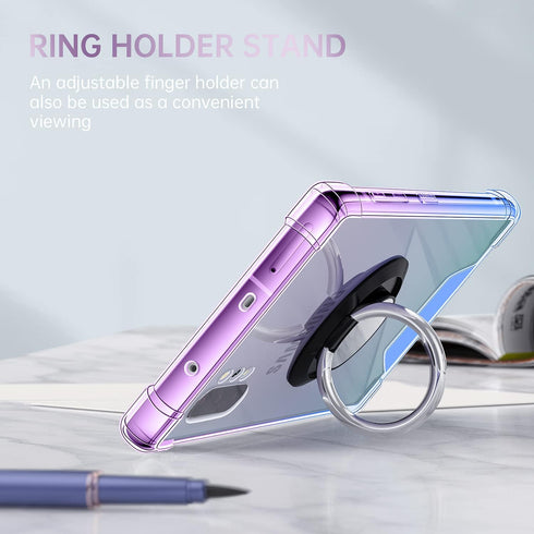 Ring Holder Series Designed for Samsung Galaxy Note 10 Plus Case, Clear Protective Cover Support Magnetic Car Phone Mount. (Blue Purple)...