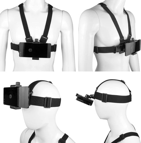 Phone Chest Mount Harness Vest and Head Strap Clip Holder for POV/VLOG, Compatible with iPhone,Samsung,GoPro Hero,DJI Osmo,AKASO and Action Camera...