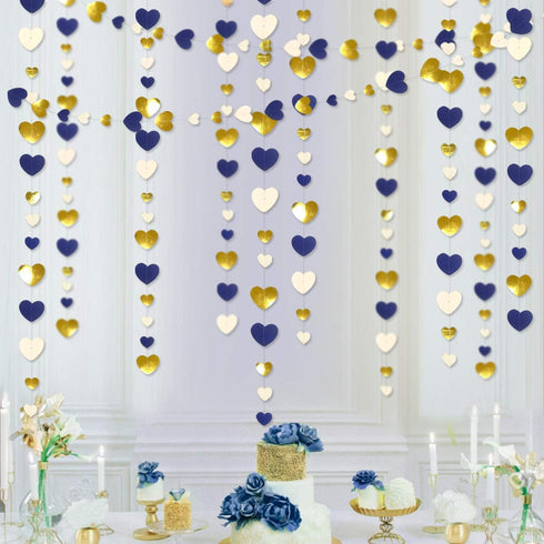 52Ft Valentines Day Party Decorations Navy Blue Gold Love Heart Garland Royal Blue Gold Hanging Streamer Banner for Anniversary Mothers Day Bachel...