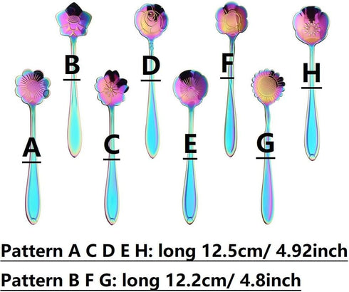 8 Pieces Rainbow Flower Spoon Coffee Teaspoon Set, Stainless Steel Stirring Spoon Tea Spoon Sugar Spoon, 8 Different Patterns...