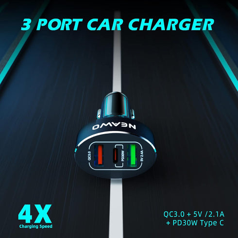 USB C Car Charger, 60W 3 Ports Car Charger USB Adapter Fast Charge PD&QC 3.0 Type C Car Cigarette Lighter Charger Compatible with iPhone13/12Pro M...