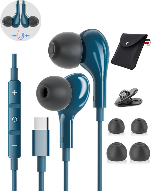 USB C Headphones Wired Earbuds Magnetic in-Ear Type C Earphone Noise Canceling for Samsung Galaxy S24 Ultra S23 S22 S2 iPhone 15 Pro Max iPad Pro ...