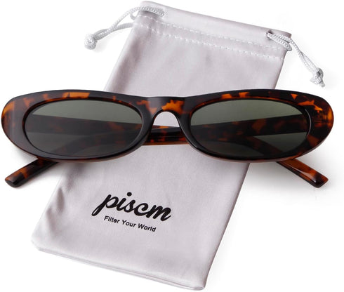 Trendy Oval Sunglasses for Women Men Fashion Narrow Tiny Glasses Retro 90s Skinny Sun Glasses Black Tortoise Shell...