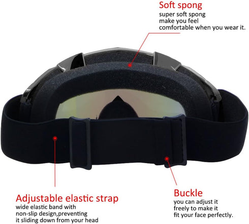 Motorcycle Goggles - Dirt Bike & Motocross Goggles, Windproof & Dustproof, Anti-Scratch, Offroad, PU Resin Frame, Black Frame + Color Lens...