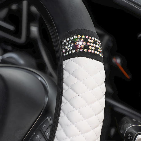 Bling Steering Wheel Cover, Universal 15 Inch Soft PU Leather with Colorful Rhinestones, Crystal Diamond Elastic Steering Wheel Protector, Sparkly...