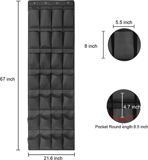 1 Pack 28 Large Pockets Hanging Shoe Organizer Over The Door Shoe Rack for Closet Door Storage Shoe Holder Hanger.4+4 Hooks.Imitation linen Gray...
