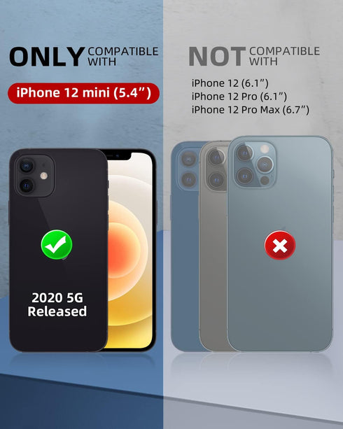 WIFORT for iPhone 12 Mini Waterproof Case Built-in Screen Protector Water Resistant Cover Protective Drop Protection Hard, Shockproof Full Body De...