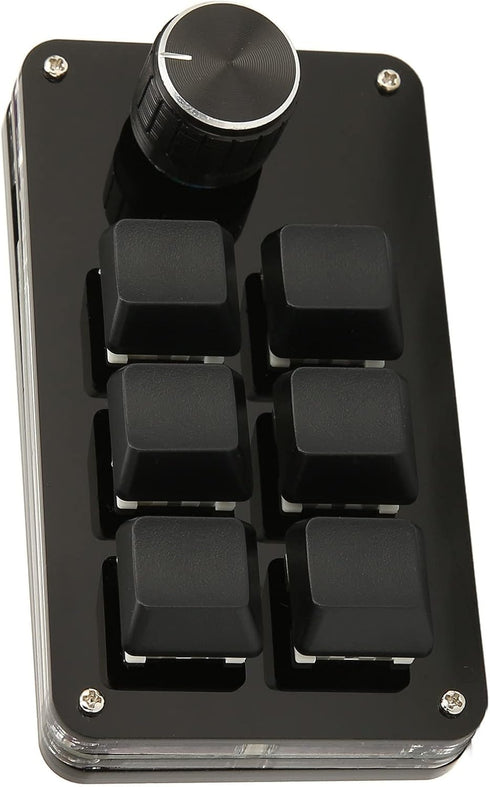 One Hand Macro Mechanical Keyboard, 6 Key Mini Keypad with Knob, DIY Programmable Keyboard for Gaming, Designers and Video Editors...