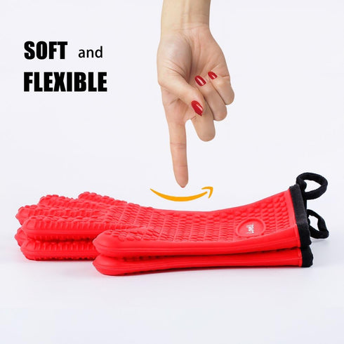 Kitchen Oven Gloves - Silicone and Cotton Double-Layer Heat Resistant Oven Mitts/BBQ Gloves/Grill Gloves - Perfect for Baking and Grilling - 1 Pai...