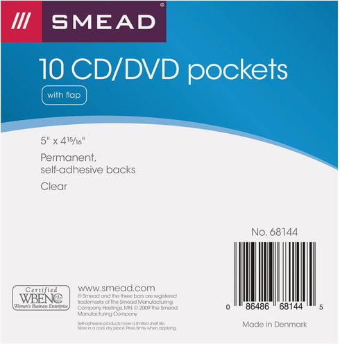 Smead Self-Adhesive Poly Pocket, CD/DVD Size, Resealable Security Flap, Clear, 10 per Pack (68144)...