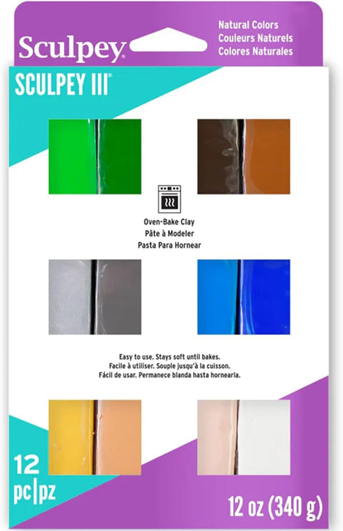 Sculpey III 12 Natural Colors of Polymer Oven-Bake Clay, Non Toxic 12 oz., great for modeling, sculpting, holiday, DIY & school projects. great fo...