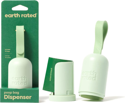 Earth Rated Dog Poop Bag Holder with Dog Poop Bags, Durable and Guaranteed Leakproof, Unscented, 1 Dispenser and 15 Bags...