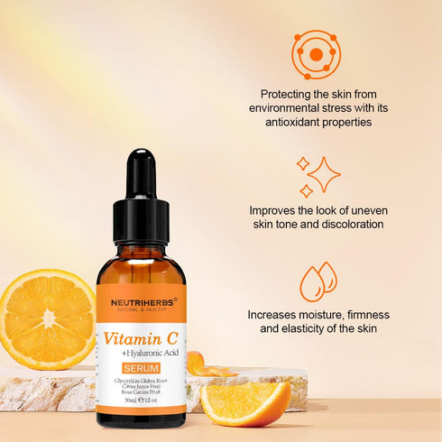 NEUTRIHERBS Vitamin C Serum for Face with Hyaluronic Acid, Firm, Anti Aging, Brighten, Even Skin, Daily Skincare Natural Nourish Facial Serum,1 fl...