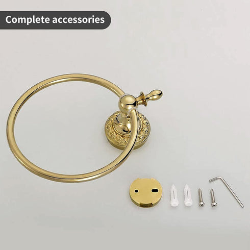 Leyden Polished Gold Towel Ring, Bathroom Hand Towel Holder Wall Mounted Gold Towel Rack Round...