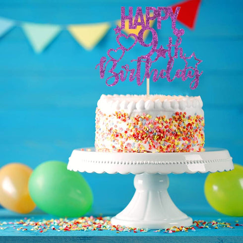 Purple Glitter Happy 9th Birthday Cake Topper for Cheers to 9 Years - Children's Birthday Party Cake Decorations...