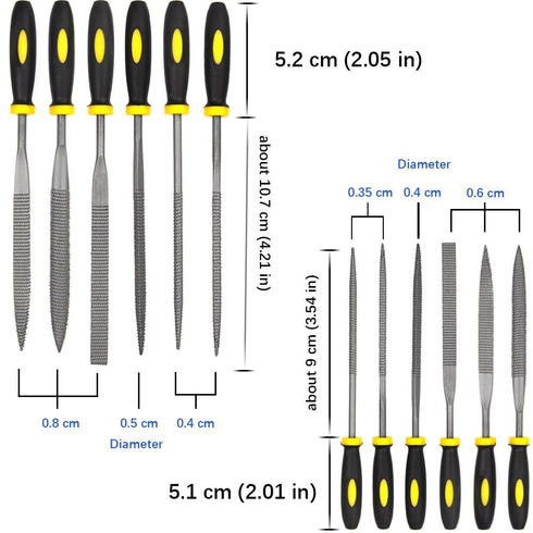 Wood Rasp File Kit - 12 Assorted Small Metal Needle Files Set with Bristle Brush and Hand Strap Carrying Case (Rasps included 2 Sizes of Flat, Poi...