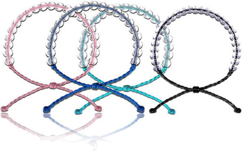 4Pcs Boho Adjustable String Braided Bracelets Handmade Weaving Rope Clear Crystal Seed Beaded Ocean Bracelet for Women Men Unisex Healing Power Je...