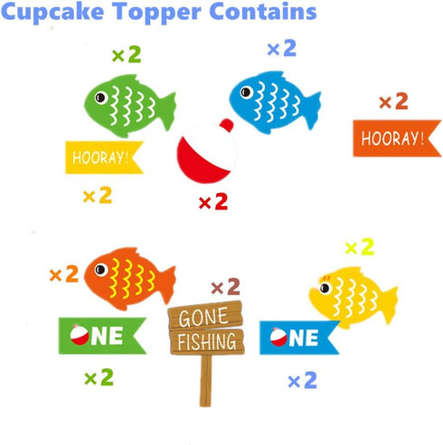 TUKIMA 21 PCS Pastel Blue Fishing Cake Toppers for Birthday & Baby Shower Parties...