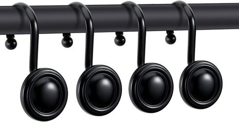 CHICTIE Black Shower Curtain Hooks Rings,Set of 12 Decorative Shower Hooks for Shower Curtain,Premium Rust Resistant Metal Shower Hangers Hooks fo...