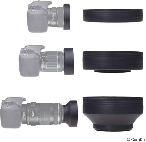 77mm Camera Lens Hood - Rubber - Set of 2 - Collapsible in 3 Steps - Sun Shade/Shield - Reduces Lens Flare and Glare - Blocks Excess Sunlight for ...