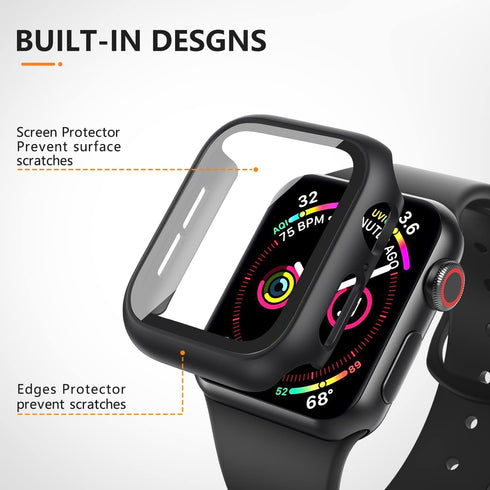 3 Pack Case for Apple Watch Series 9 Series 8 Series 7 45mm Hard PC Case with Tempered Glass Screen Protector Waterproof Anti-Scratch HD Ultra-Thi...