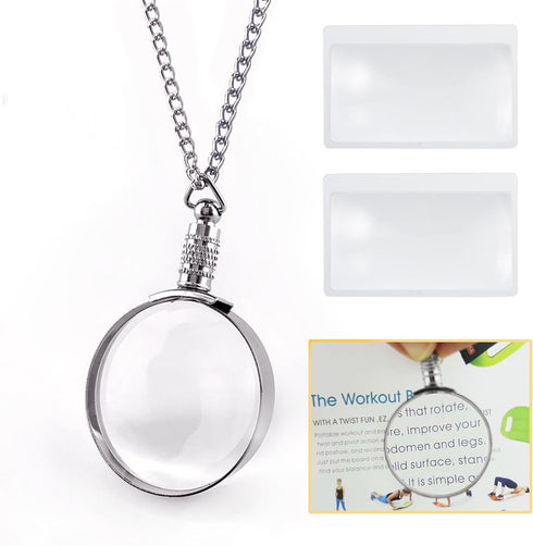MAGDEPO 3X Magnifying Glass Pendant Necklace (Silver) Portable Magnifier 1.5" Round Lens Stylish Accessories for Women, Seniors, and Elderly Readi...
