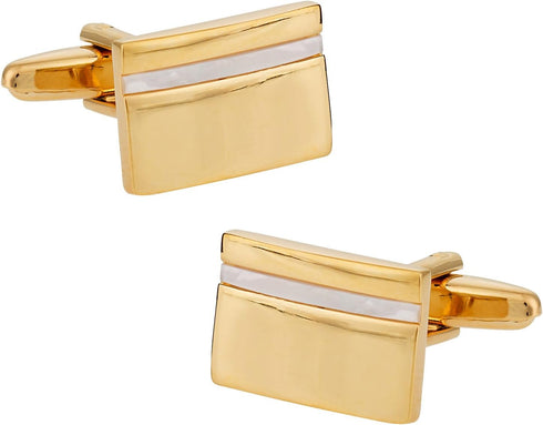 Gold Mother of Pearl Cufflinks Set for Men with Presentation Gift Box for Wedding Groom and Groomsmen...