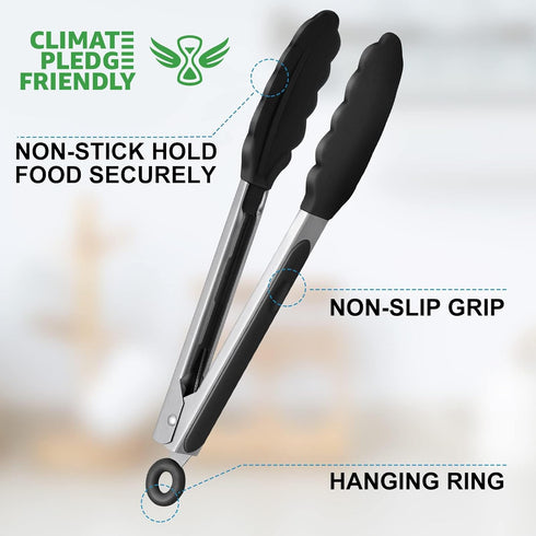 Kitchen Tongs, Stainless Steel Silicone Tongs for Cooking 600ºF High Heat-Resistant BBQ Grilling Locking Tongs, Set of 2-9" and 12"...