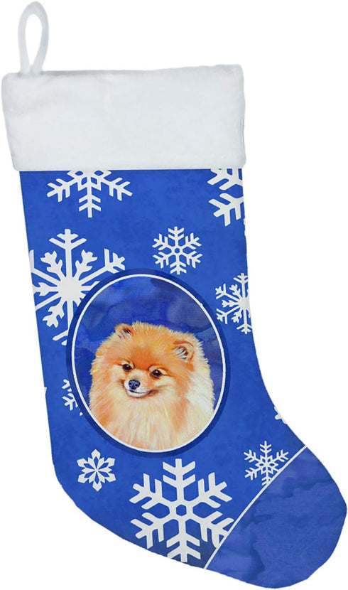 Caroline's Treasures LH9305-CS Pomeranian Winter Snowflakes Holiday Christmas Stocking Fireplace Hanging Stockings Christmas Season Party Decor Fa...
