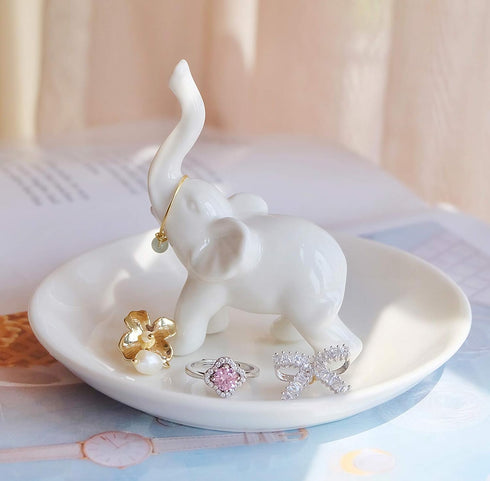 PUDDING CABIN White Elephant Ring Holder Dish Ring Tray for Jewelry | Elephant Gifts for Women Christmas, Birthday, Mother's Day...