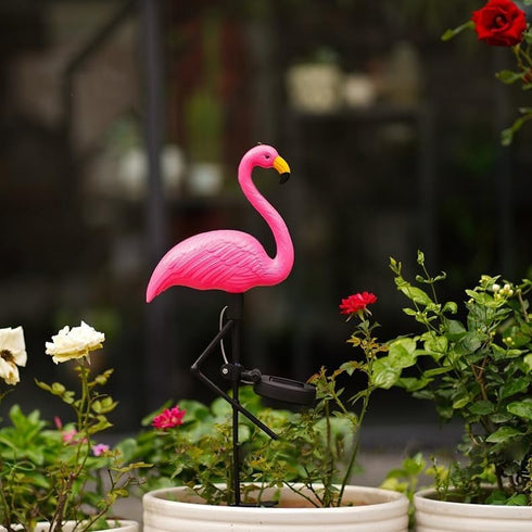Waterproof Solar Flamingo Garden Light, Durable Blow Molded Yellow Beak and red Body Flamingo Shape, Bird feet and Ground Plug Removable...