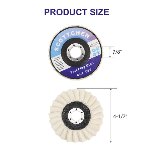 SCOTTCHEN Felt Flap Disc Abrasives 4-1/2" x 7/8" Arbor Buffing Polishing Wheel for Angle Grinder - 5 Pack...
