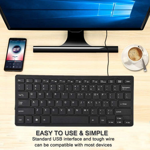 Yoidesu Mini Wired Keyboard, Thin Full Size USB Wire Corded Keyboard,Portable 78 Keys USB Multimedia Game Office Keyboard, Suitable for PC, Comput...
