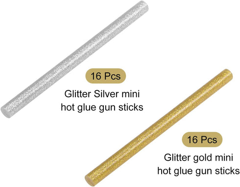 MECCANIXITY Mini Hot Glue Gun Sticks 32pcs 4-inch x 0.27-inch Glitter Silver/Glitter Gold for DIY Craft Making...