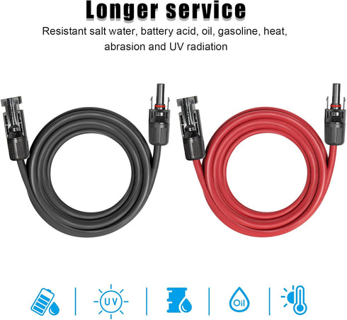 10 AWG Solar Extension Cable 8FT Black + 8FT Red, Ultra Solar Panel Wire Male to Female Tinned Copper Wire for Solar Panel, Automotive, RV, Boat, ...