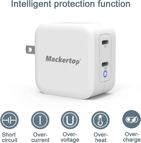 40W Dual-Port USB C Charger - Charge Two Devices Simultaneously, 20W Per Port, Compact and Safe - Compatible with iPhone 14/13/12, iPad, Samsung G...