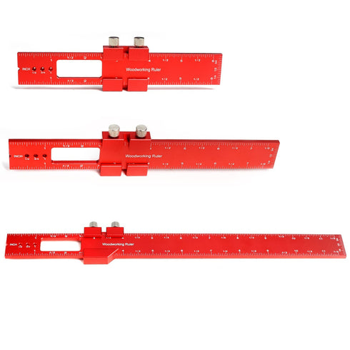 Precision Pocket Ruler Metal Slide Rule Inch and Metric, 3Pcs Aluminum Woodworking Rulers with Slide Stop T-Type Scribing Ruler Square Ruler T Tra...
