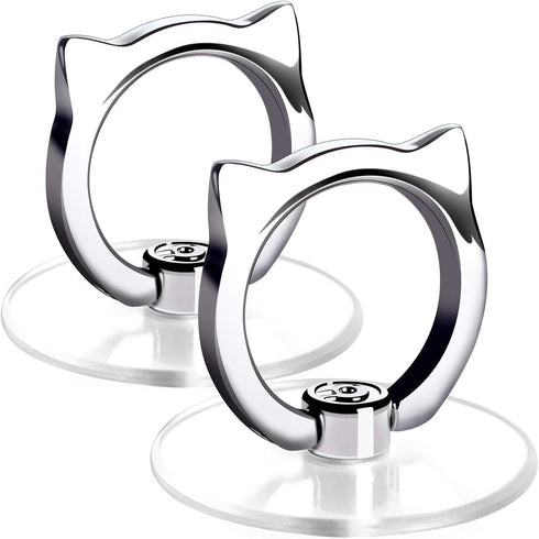 Cat Phone Ring Holder - EI Sonador Clear Cell Phone Ring Holder Transparent Stand Finger Grip (2 Silver Cat)...